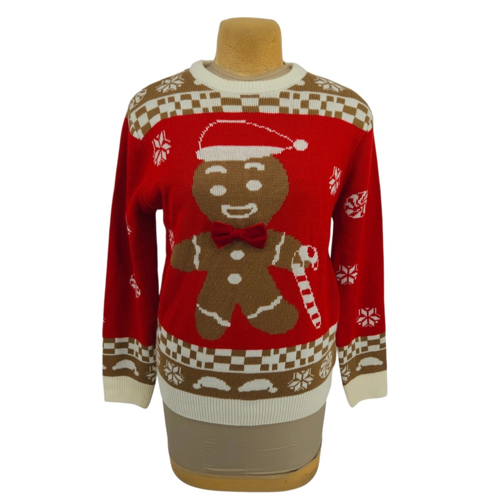 Qualfort Sweater Women Medium Red Gingerbread Man Ugly Christmas Sweater Holiday